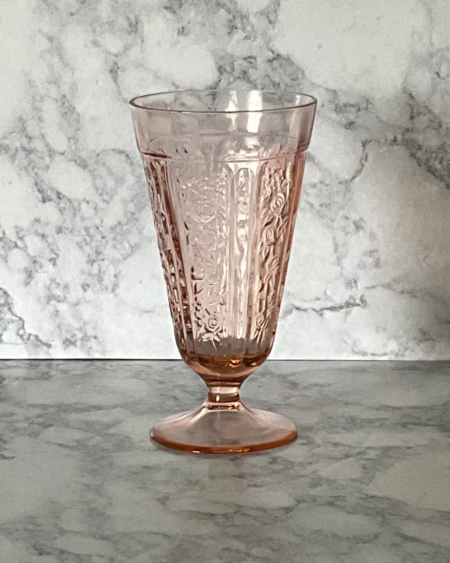 Federal Glass Sharon Cabbage Rose Pink Footed Ice Tea Glass