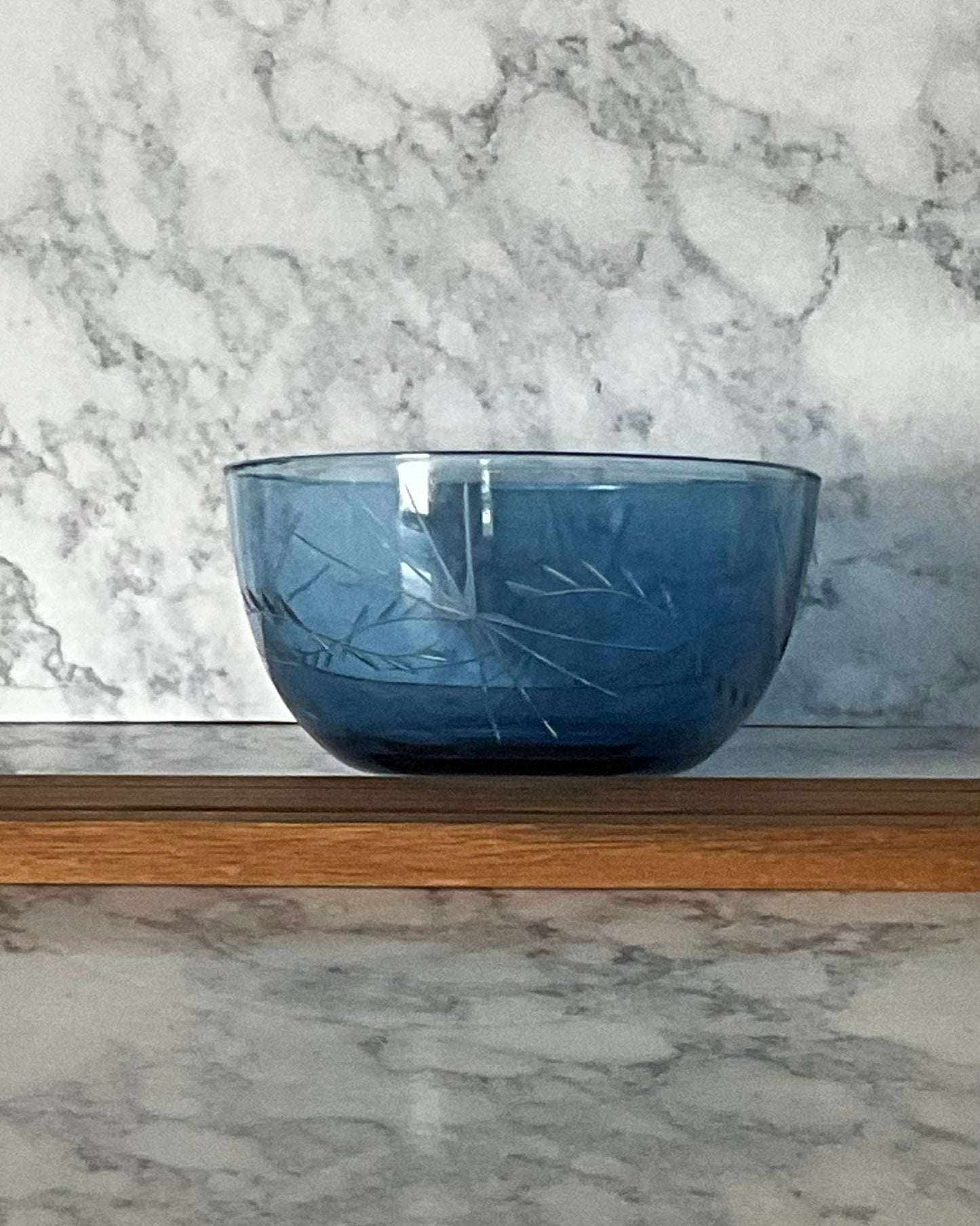 Etched Blue Glass Bowl