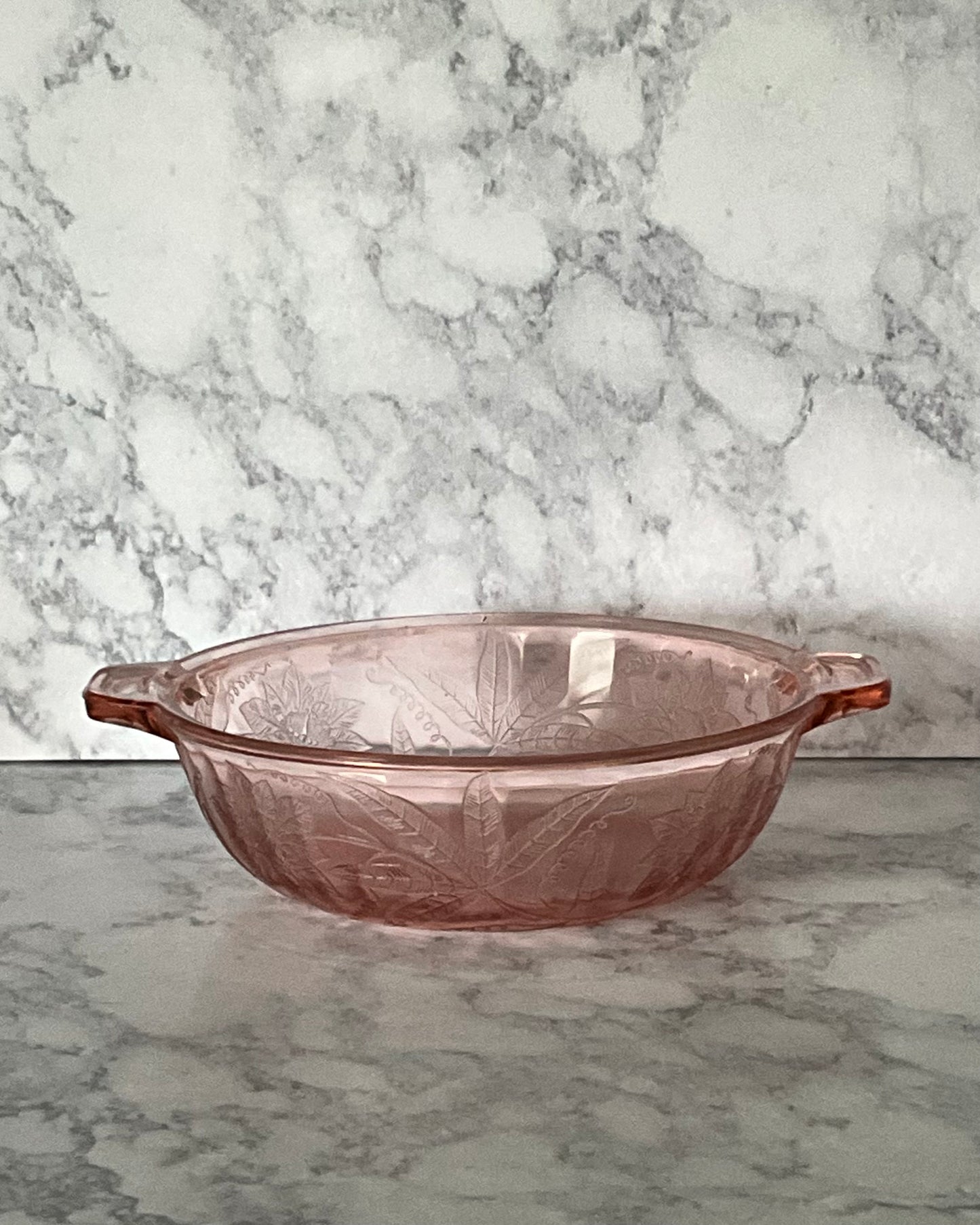 Jeannette Glass Pink Poinsettia Vegetable Bowl