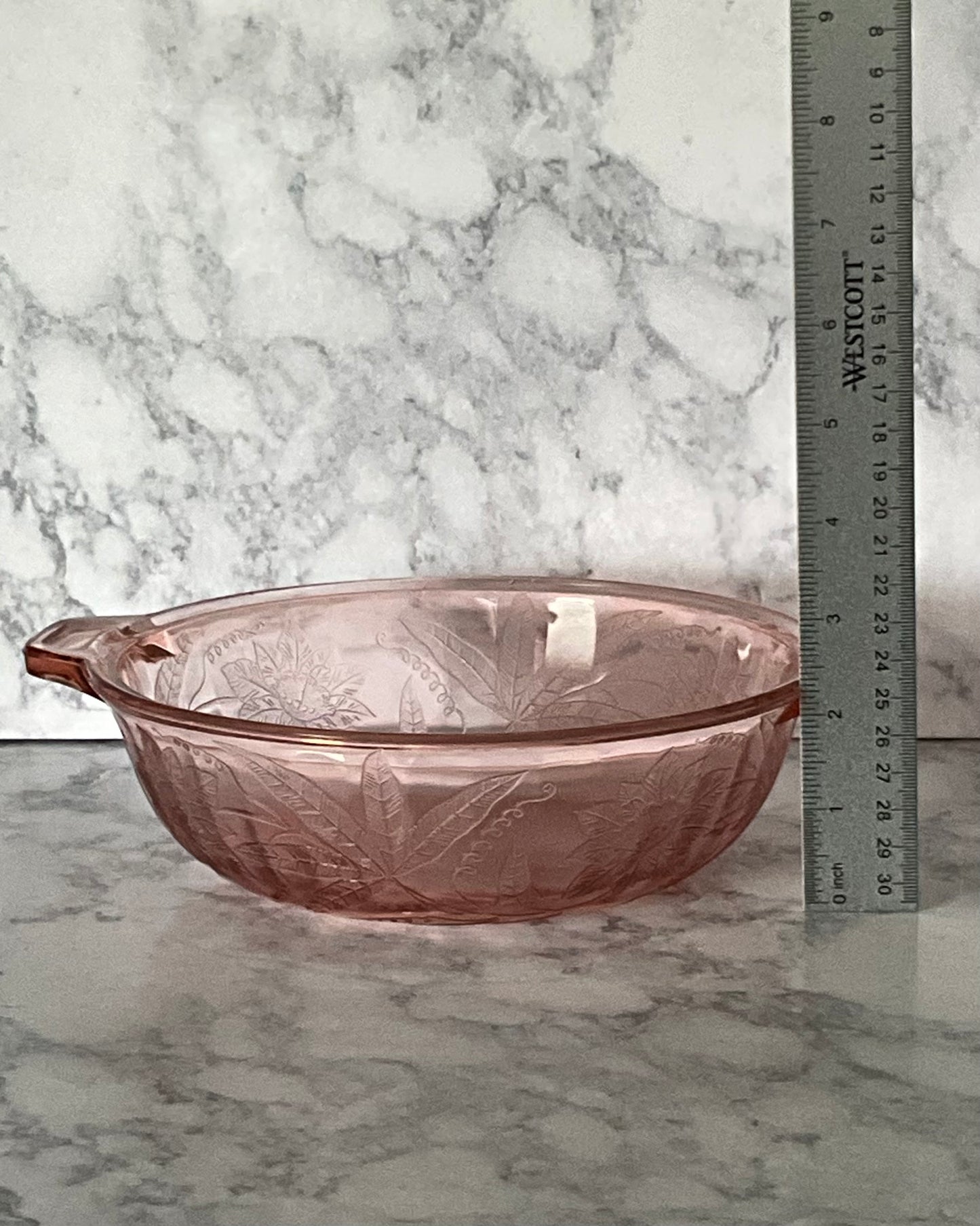 Jeannette Glass Pink Poinsettia Vegetable Bowl