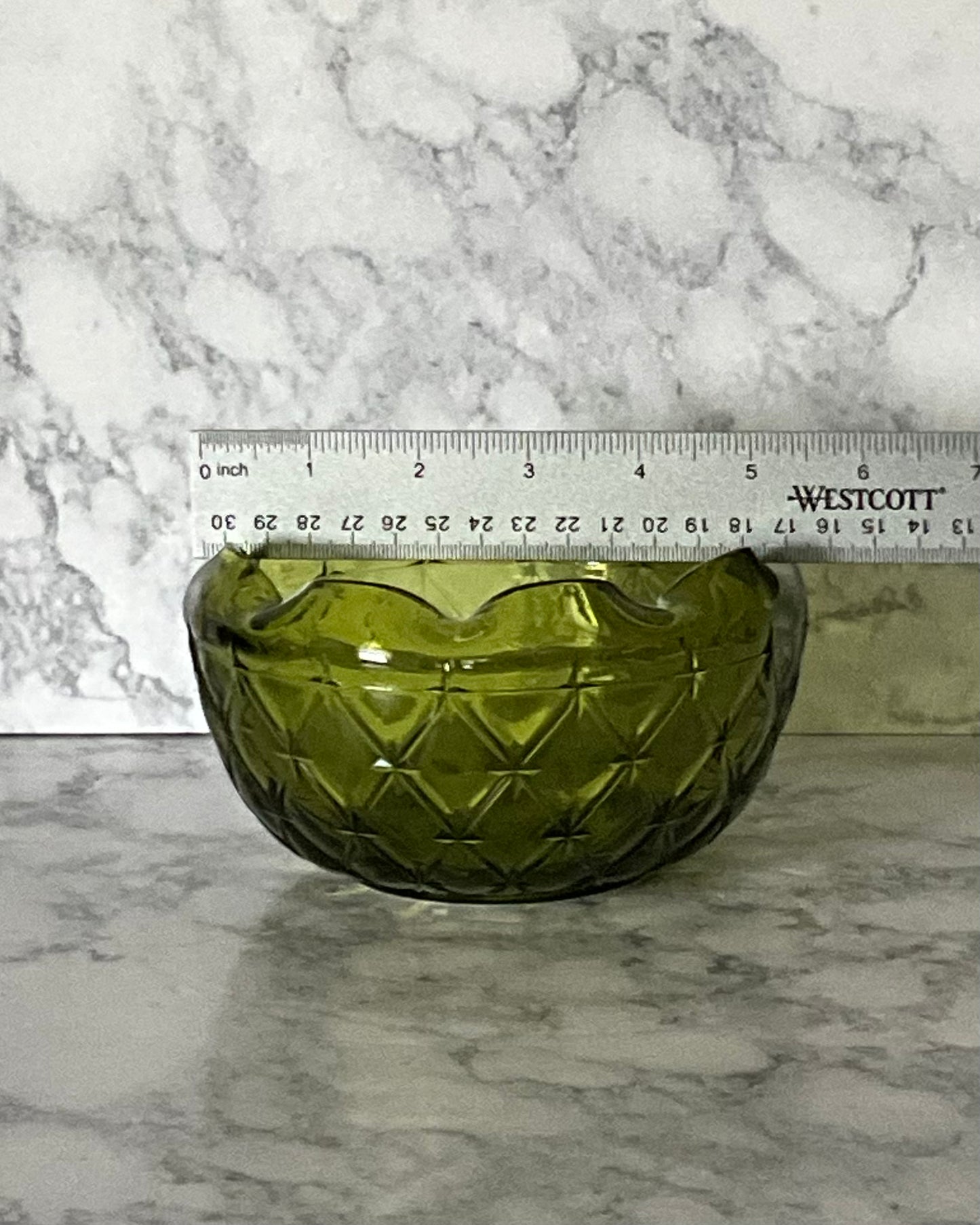 Indiana Glass Crimped Duette Rose Green Starburst Bowl