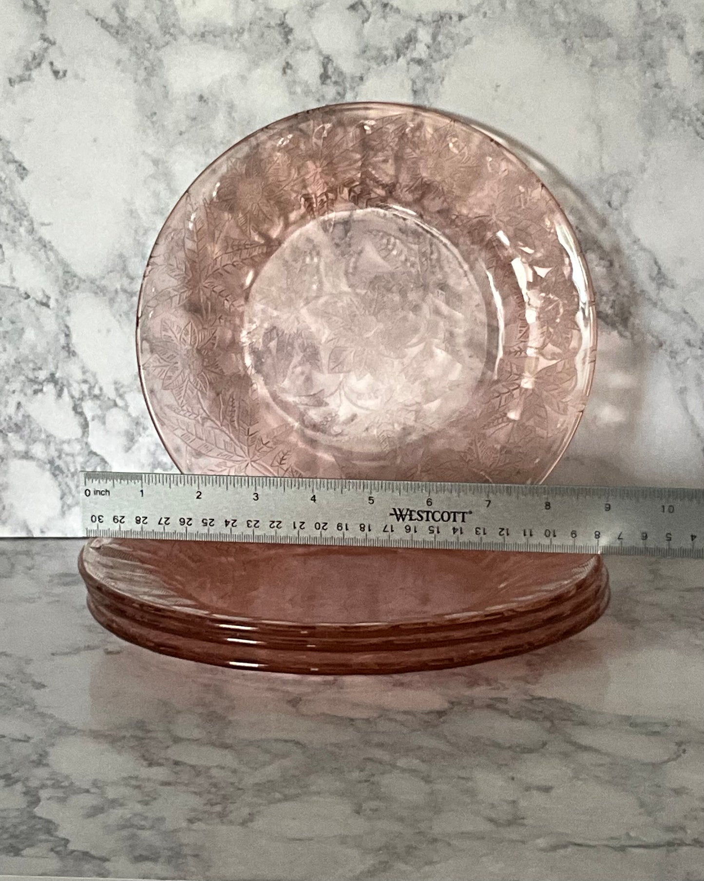 Jeannette Glass Pink Poinsettia Dinner Plate (4)