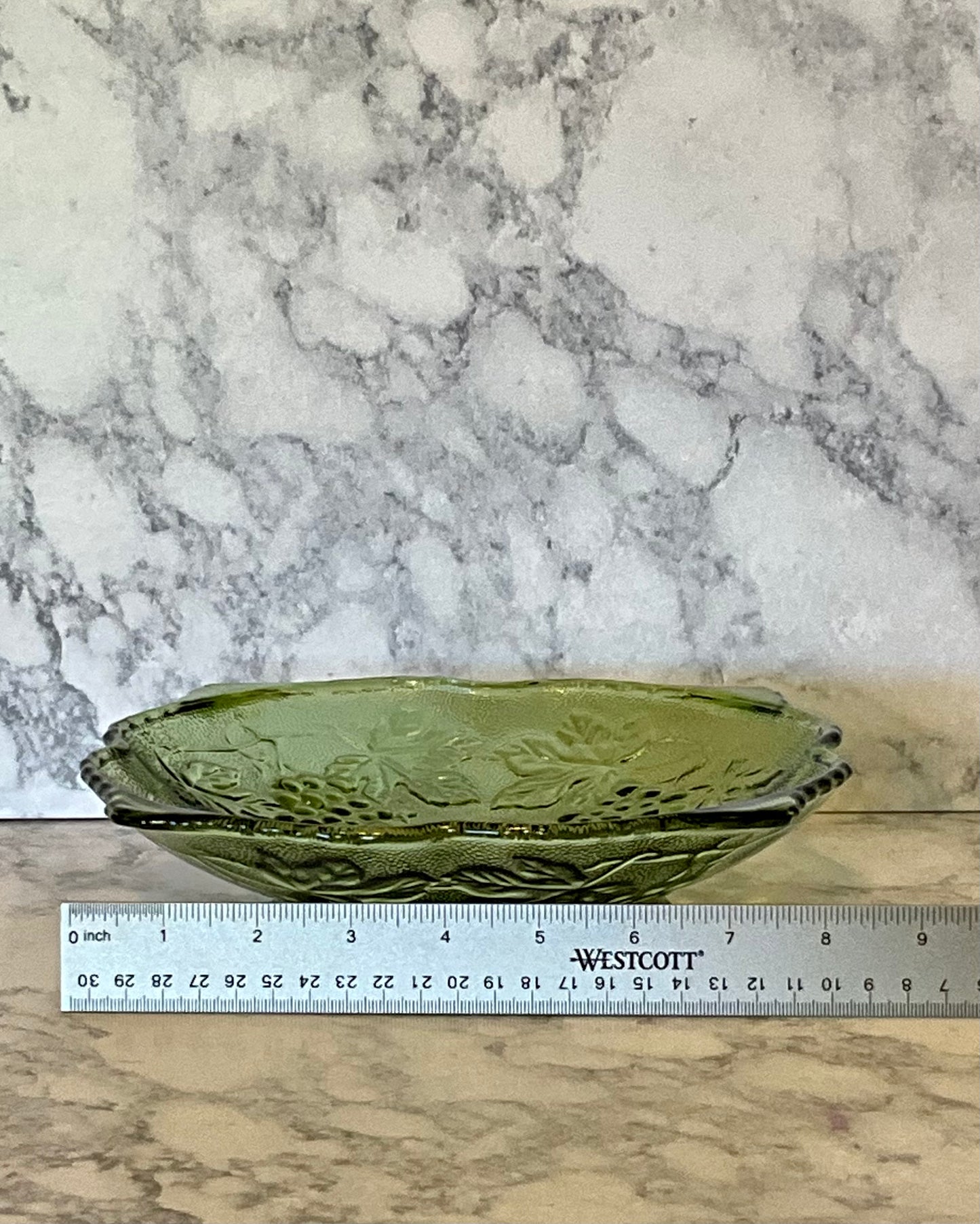 Anchor Hocking Green Grape & Leaves Footed Bowl