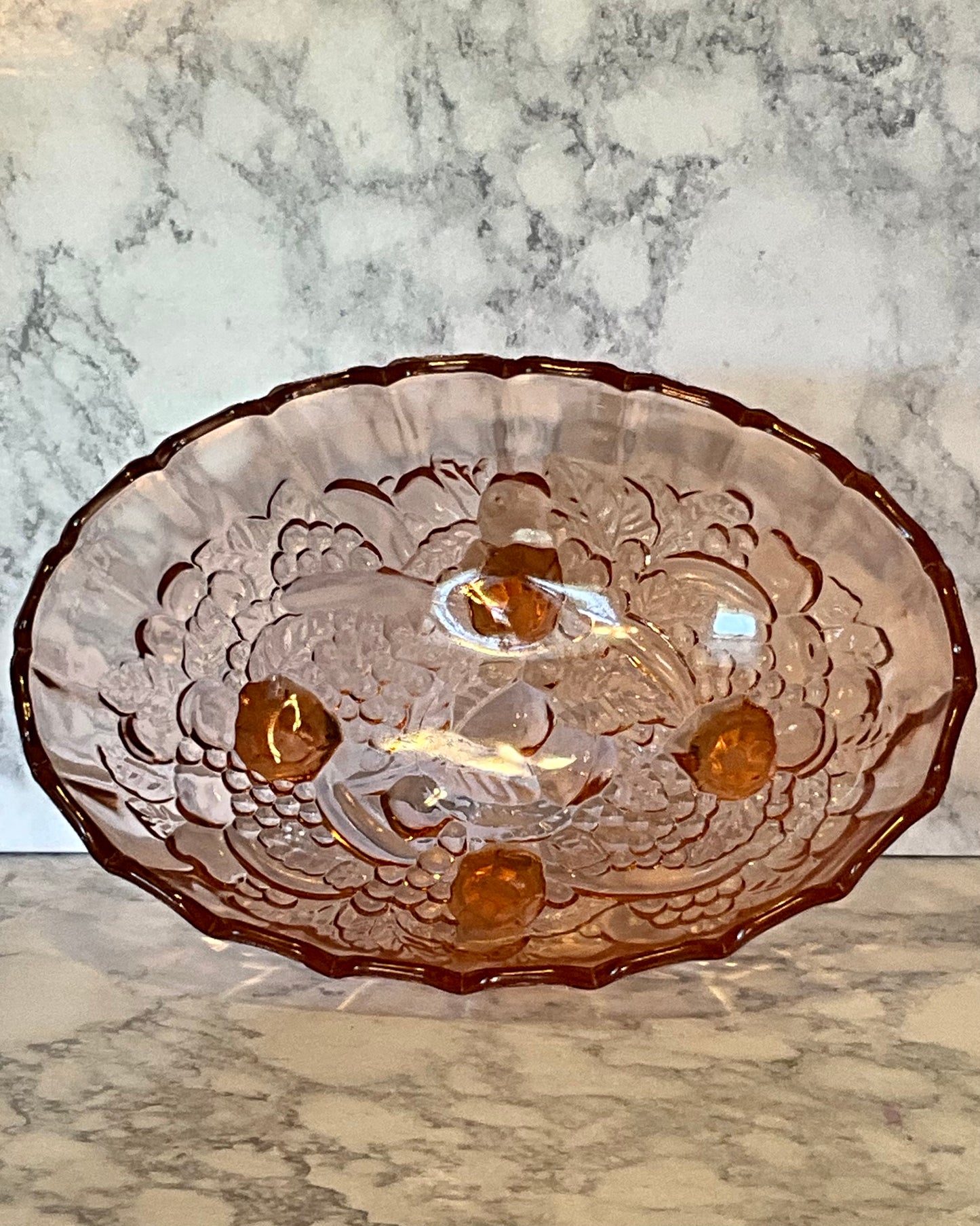 Indiana Glass Grape Harvest Pink Oval Footed Bowl