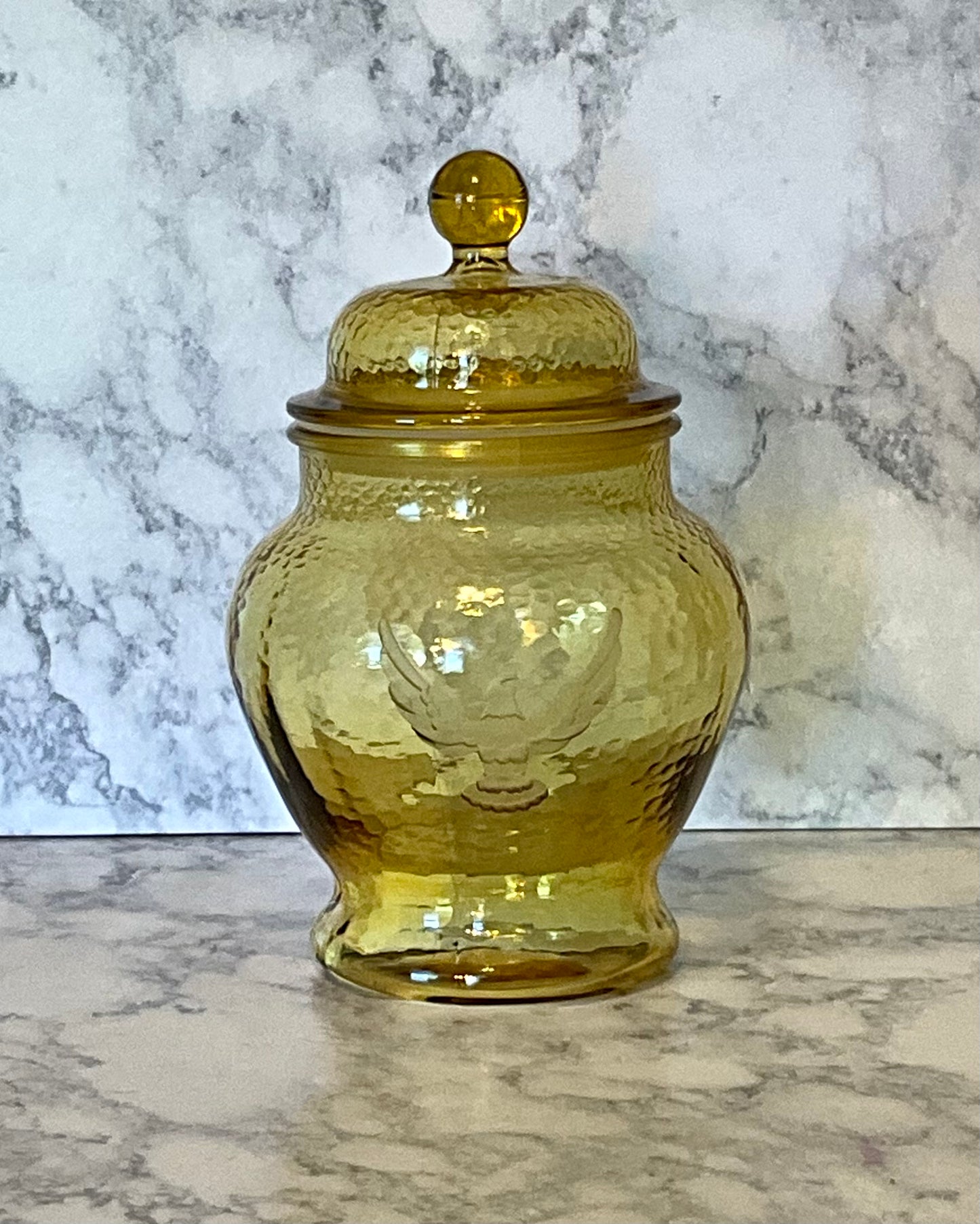 Indiana Glass Yellow Amber Apothecary Jars with Eagle (Set of 2)