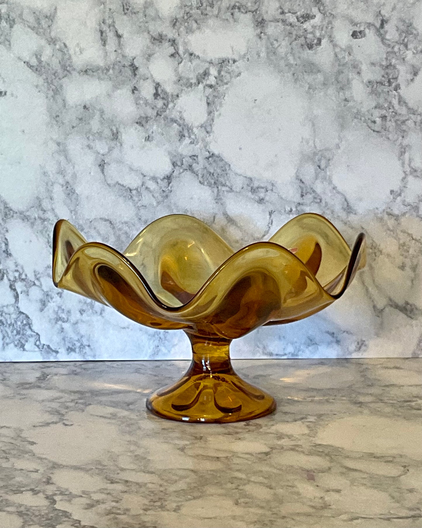 Viking Epic Six Petal Amber Glass Pedestal Bowl