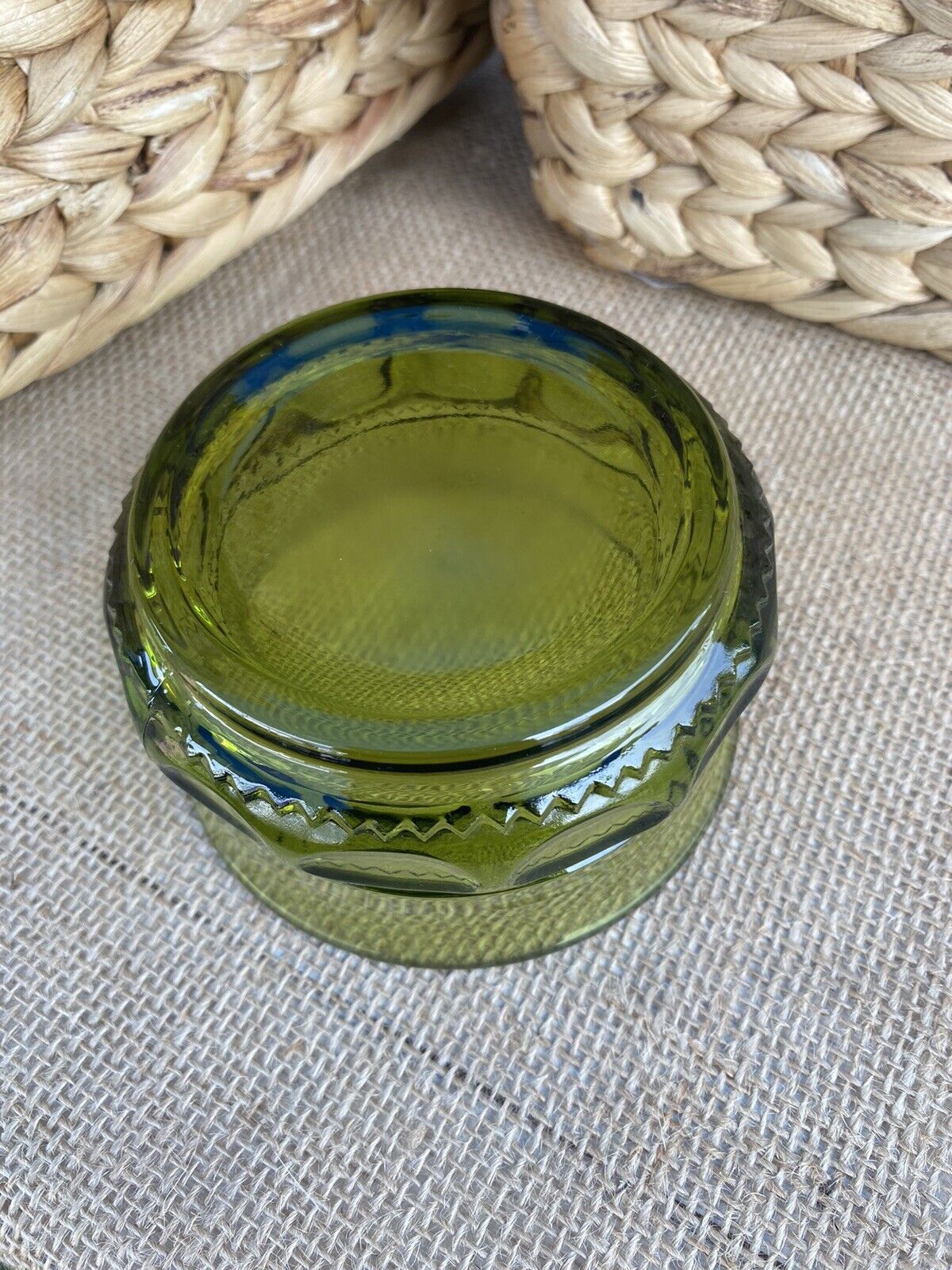 Indiana Glass - Kings Crown Thumbprint - Avocado Green - Small Bowl